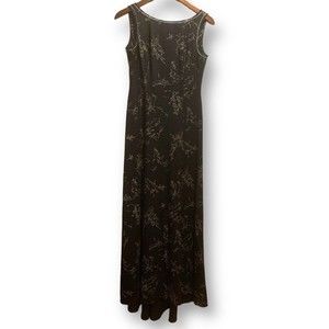 Vintage 6 Black Silver Stretch Maxi Evening Dress Papell 90s Y2K Sparkle Glitter